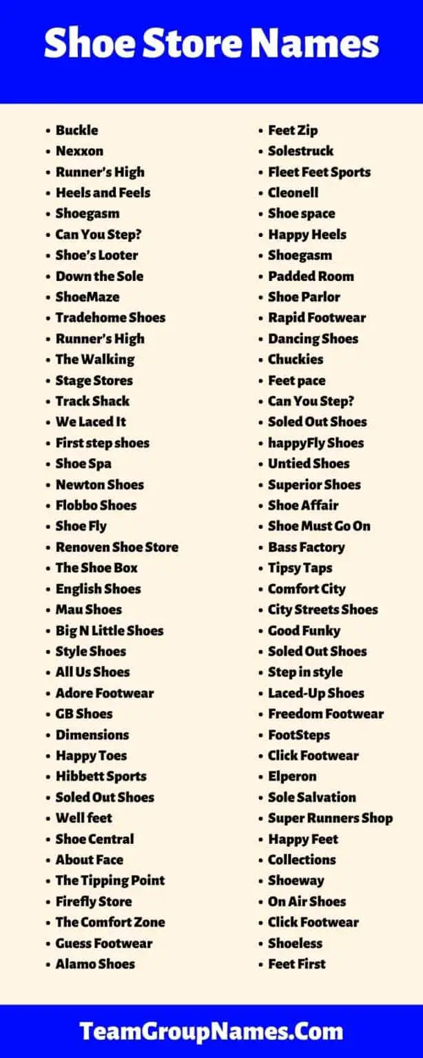 footwear shop names list