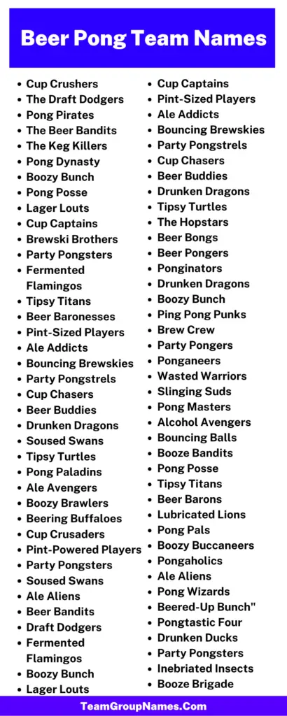 Beer Pong Team Name Ideas